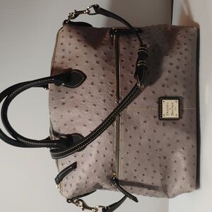 Dooney & Bourke Gray & Black Double Pocket Satchel with Ostrich Texture Like New